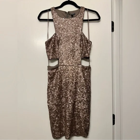 Express Sequin Dress with Cutout Sides - Picture 2 of 10